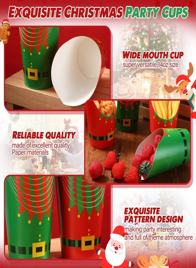 Jingmore 150 Pcs Christmas Charcuterie Cups Xmas Paper French Fries Holder with Xmas Fruit Cocktail Picks 14oz Disposable Party Snack Cups Appetizer Cups for Christmas Party(Elf) - Image 3